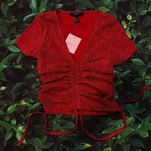 Forever 21 (Knit top/Crop/SS/Red/Silver)Small